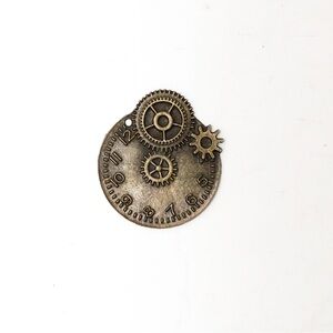 Large Steampunk Clock Cog Wheel Alloy Metal Pendant 48 mm Antique Gold 2 inch